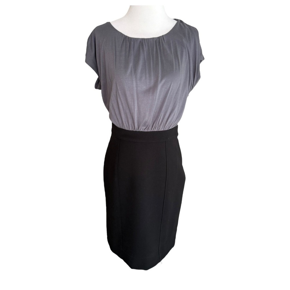 LOFT Gray & Black Sleeveless Sheath Dress Career Work Office Size 2